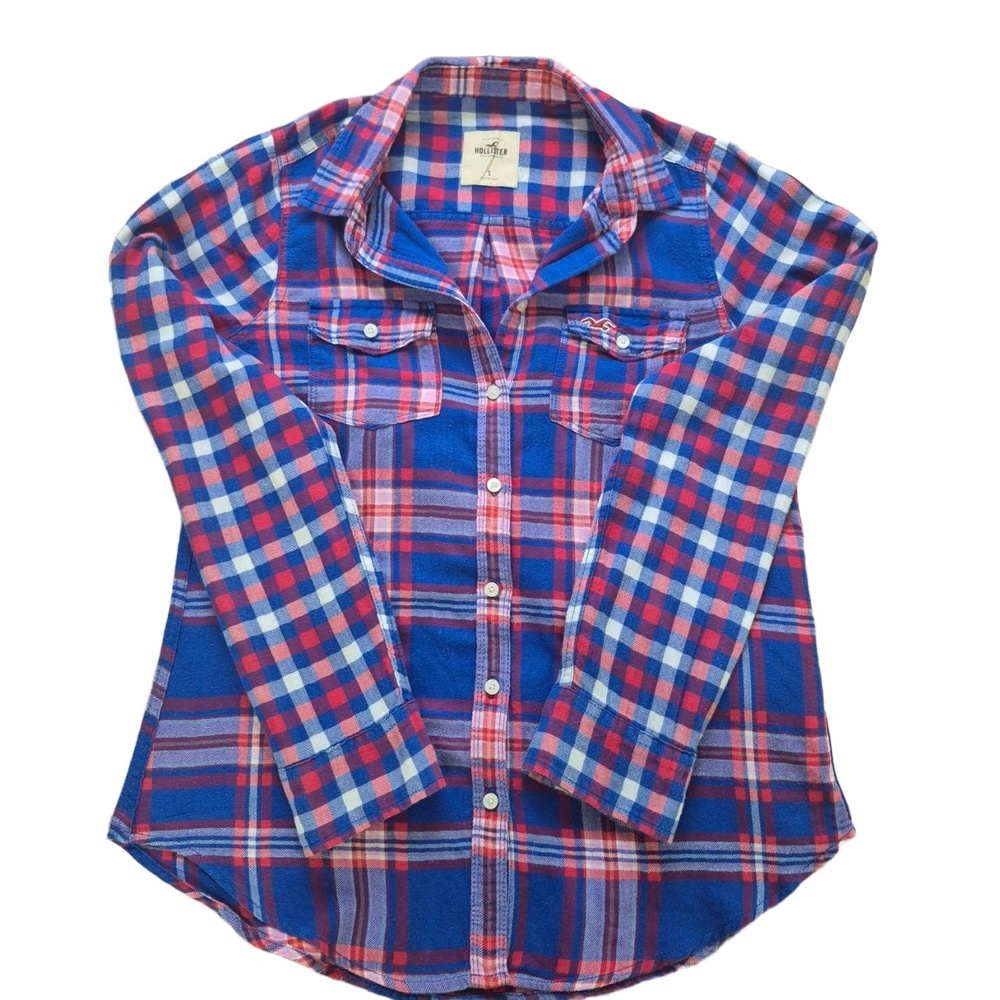 Hollister Flannel Shirt Blue Red Plaid Button down Top Women's Small